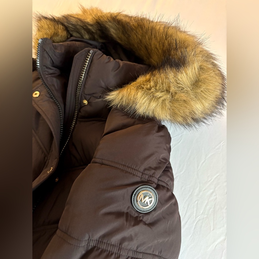 Michael Kors Chocolate Maxi Long Fur Puffer Coat Full Length S M L XL NWT $400 - Picture 7 of 16